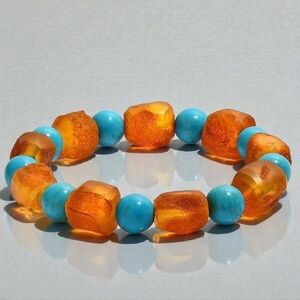 Baltic Amber and Magnesite Stretch Bracelet 10MM